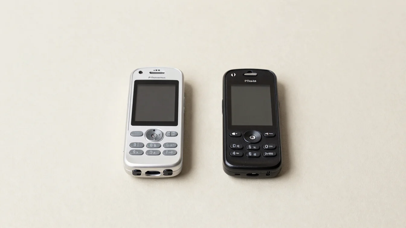Clean overhead arrangement of two mobile handsets on a neutral of